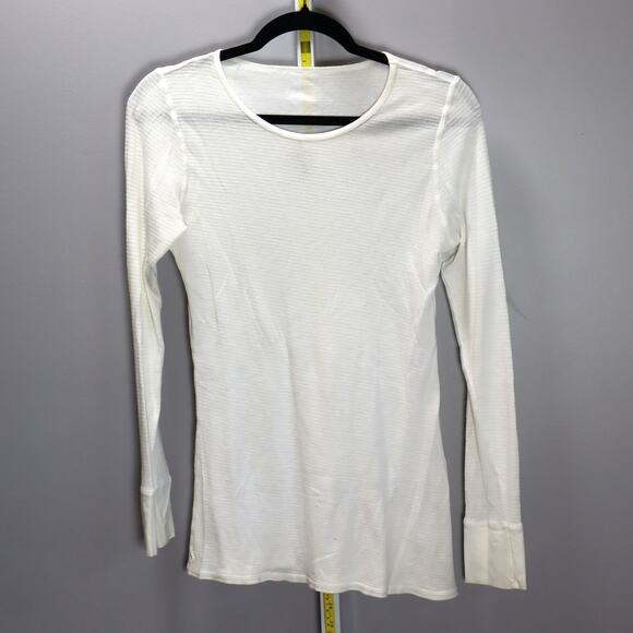 Nightcap Sheer White Ribbed Long Sleeve Top Size 4 Lightweight Tee - FLAWED - Picture 1 of 7